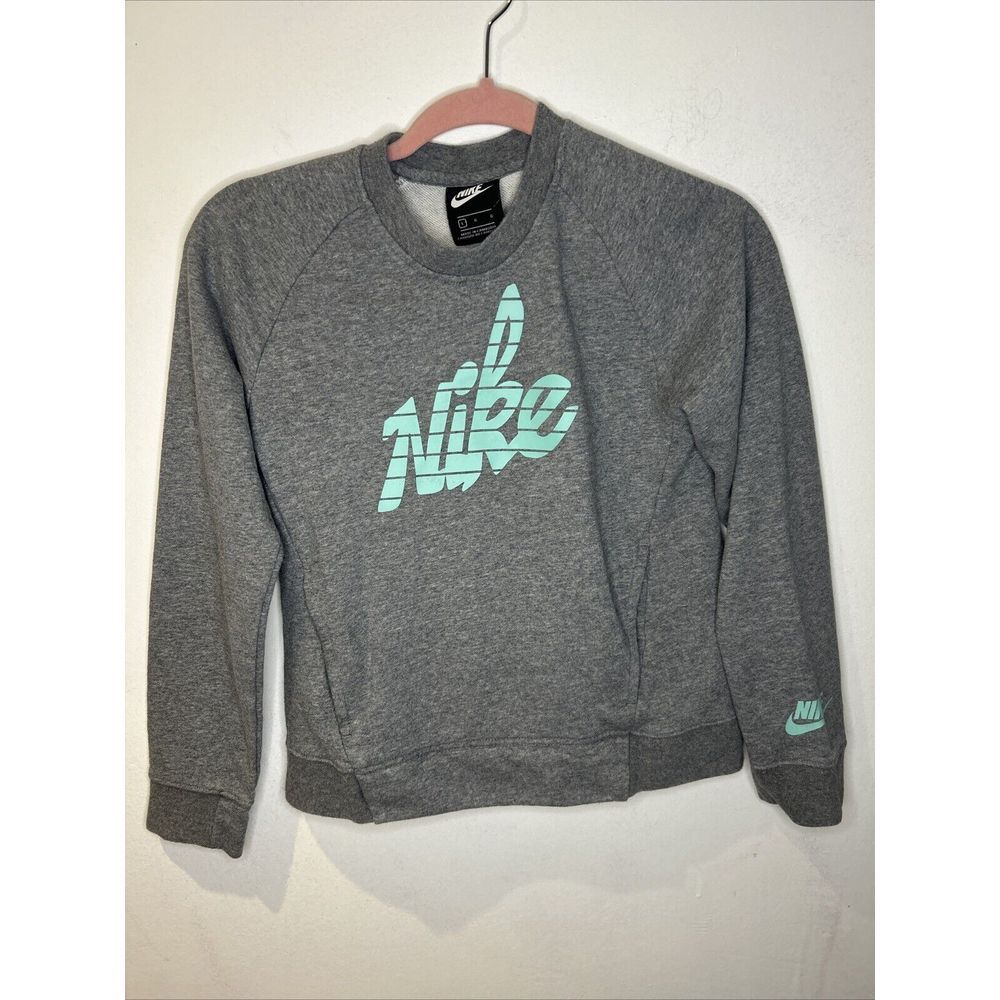 Girls Nike Sweatshirt Grey Nike With‎ Green Logo Pre-Owned Size L Cot/Poly